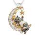0.40Ct Round Real Moissanite Crystal Moon Pendant 14K Yellow Gold Silver Plated