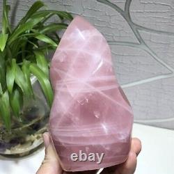 1.8LB Natural Pink Rose Quartz Crystal Torch Flame Healing Stone Home Decor