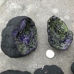 (1) EXTRA EXTRA LARGE BLACK GEODE Crystal with PURPLE/GREEN Center (1 Pound)