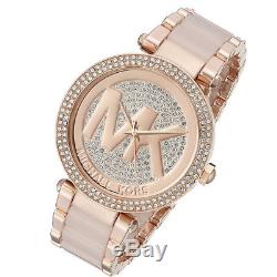 100% New Michael Kors MK6176 Parker Rose Gold Pave Crystal Logo Ladies Watch