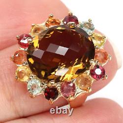 12 X 14 MM. Cognec Unheated Quartz & Fancy Color Heated Sapphire Ring 925 Silver