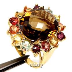 12 X 14 MM. Cognec Unheated Quartz & Fancy Color Heated Sapphire Ring 925 Silver