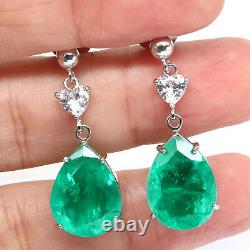 12 X 16 MM. Forest Green Doublet Emerald & Cubic Zirconia Earrings 925 Silver