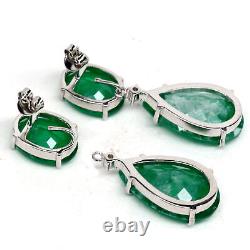 14X25mm PEAR-OVAL FOREST GREEN DOUBLET EMERALD & SIMULATED CZ EARRINGS 925SILVER