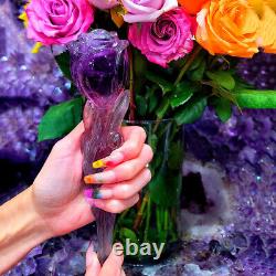1x Natural Amethyst Rose Flower Quartz Crystal Carved Healing Decorate Valentine