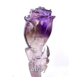 1x Natural Amethyst Rose Flower Quartz Crystal Carved Healing Decorate Valentine