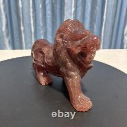 2.9LB 7.5 Natural Strawberry Quartz Lion Carved Figurine Rock Crystal Decor