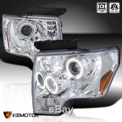 2009-2014 Ford F150 Halo+LED Crystal Projector Headlights Left+Right 09-14