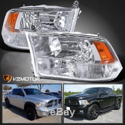 2009-2018 Dodge Ram 1500/2500/3500 Crystal Quad Headlights Lamps Left+Right