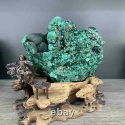 2200gNatural Malachite Mineral Specimen Cat Eye Decoration Gift Include Stand