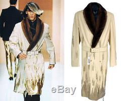 $24,702 Versace Men's Leather Coat With Mink Fur Collar, Crystals & Chain-mail