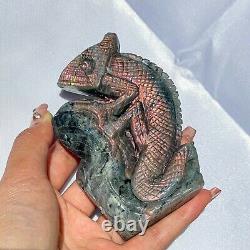 256g Natural Labradorite Chameleon Hand Carved Quartz Crystal Skull Healing Gift