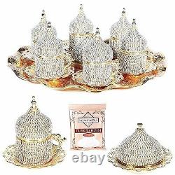 27 Pc Handmade Turkish Arabic Coffee Cup Saucer Decorated Crystal Set (GOLD)