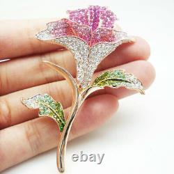 3.50Ct Round Cut Pink Sapphire Orchid Flower Women's Brooch 14K Rose Gold Finish