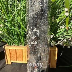 3.63LB TOP! Natural black tourmaline Quartz obelisk Crystal wand point Healing