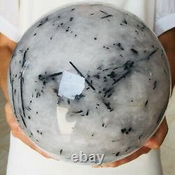 33.8LB 223mm Natural Black Hair Quartz Crystal Sphere Crystal Ball Healing SV344