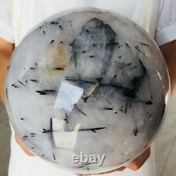 33.8LB 223mm Natural Black Hair Quartz Crystal Sphere Crystal Ball Healing SV344