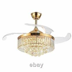 36/42 Crystal Ceiling Fan Chandelier with Led Light Remote Retractable Blades