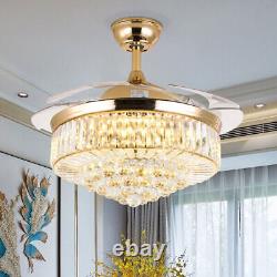 36/42 Crystal Ceiling Fan Chandelier with Led Light Remote Retractable Blades