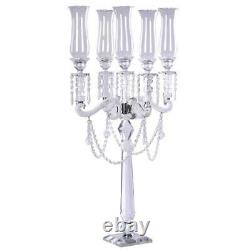 39 Clear 5 Arm Crystal Glass Candelabra Hurricane TAPER CANDLE HOLDER Party
