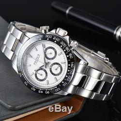 39mm PARNIS white dial sapphire crystal solid full Chronograph quartz mens watch