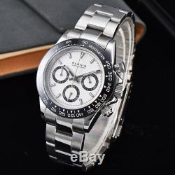 39mm PARNIS white dial sapphire crystal solid full Chronograph quartz mens watch
