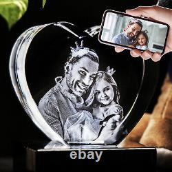 3D Photo Crystal Heart Custom Laser Etched Print Personalized Engraved Picture