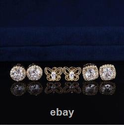 3Pairs 925 Sterling Stud Earrings Cubic Zirconia Jewelry Crystal Earrings Stud