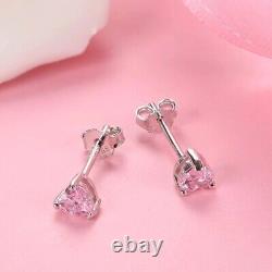 3Pairs Sterling Stud Earrings For Women Pink Cubic Zirconia Stud Earrings Cute