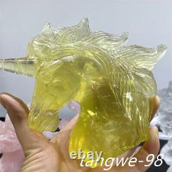 4+ Natural Citrine Quartz Unicorn Skull Hand Carved Crystal Reiki Healing 1pc
