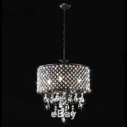 4-light Round Crystal Chandelier Drum pendant ceiling lighting Fixture Lamp US