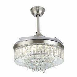 42 Crystal Chandelier Ceiling Fan LED Light Fandelier + Remote 3 Colors change