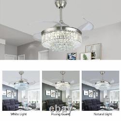 42 Crystal Chandelier Ceiling Fan LED Light Fandelier + Remote 3 Colors change