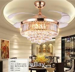 42 Crystal Retractable Acrylic Blade Ceiling Fan Light with Remote Control