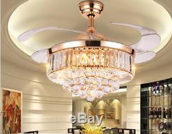 42 Rose Gold Invisible Crystal Ceiling Fan Light Lamp Luxury LED Chandelier