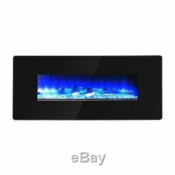 42 Wall Mount Electric Fireplace Heater Multicolor 3D Crystal Flame With Remote