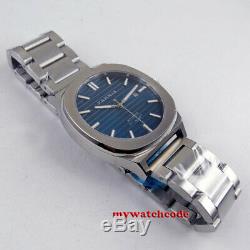 44MM parnis blue dial date luminous sapphire crystal miyota automatic mens watch