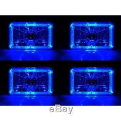 4X6 Blue LED Halo Angel Eye Halogen Headlights Headlamp Bulbs Crystal Clear Set