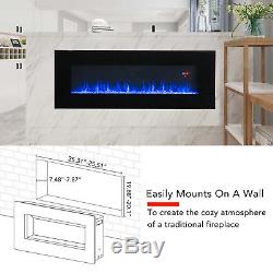 50 Wall Mount Electric Fireplace Heater Multicolor 3D Crystal Flame Sleep Mode