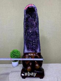 51.92LB TOP Natural Amethyst geode quartz crystal Furnishing articles+stand