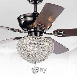 52 Crystal Ceiling Fan Chandelier Light Lighting Fixtures Home 3-Light Metal