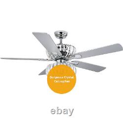 52 Reversible Ceiling Fan Light LED Crystal Chandelier with3 Speed Remote Silver