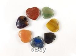 7 Chakra Heart Worry Stone Set Pranic Healing Meditation Lot Natural Crystal