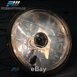 7 Inch Round Diamond Cut Headlight Sealed Beam Halo Ring Lamp H4 Conversion Pair
