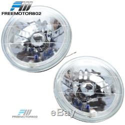 7 Inch Round Diamond Cut Headlight Sealed Beam Halo Ring Lamp H4 Conversion Pair