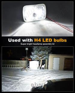 7X6 Crystal Clear Glass Lens Metal Headlight H4 Halogen Light Bulb Headlamp Pair