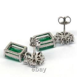 8 X 10 MM. Forest Green Doublet Emerald & Simulated Cz Earrings 925 Silver