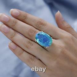 925 Silver Lab Created Peacock Triplet Quartz Solitaire Ring Gift Ct 25