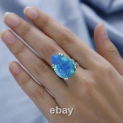 925 Silver Lab Created Peacock Triplet Quartz Solitaire Ring Gift Size 9 Cts 25