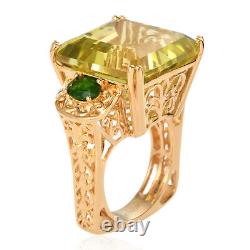925 Silver Yellow Gold Over Green Gold Quartz Promise Ring